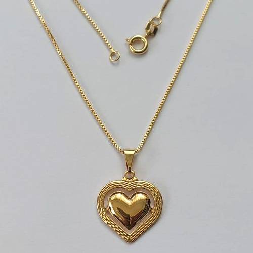 GARGANTILHA FOLHEADA A OURO - BANHADO COM 5 MILÉSIMOS + VERNIZ DIAMOND - GARGANTILHA COM CORRENTE VENEZIANA 45CM E PINGENTE CORAÇÃO 20MM - FECHO REDONDO - (OURO179) OUGG000133