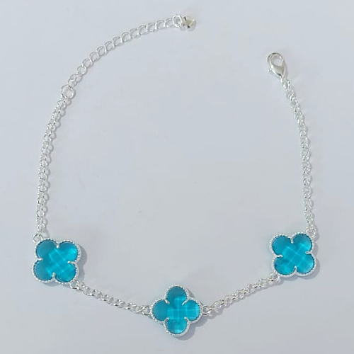 PULSEIRA FOLHEADA A PRATA COM 50 MILÉSIMOS + VERNIZ DIAMOND 18CM TREVOS AZUÍS 13MM FECHO LAGOSTA + EXTENSOR PRPS001018