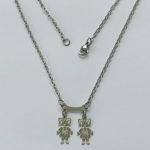 GARGANTILHA EM AÇO INOXIDÁVEL - GARGANTILHA COM PINGENTE COM DUAS MENINAS 16X36MM - TAMANHO: 45CM - FECHO LAGOSTA - COMPOSIÇÃO: AÇO INOXIDÁVEL - (AÇO1272)ACGG000193