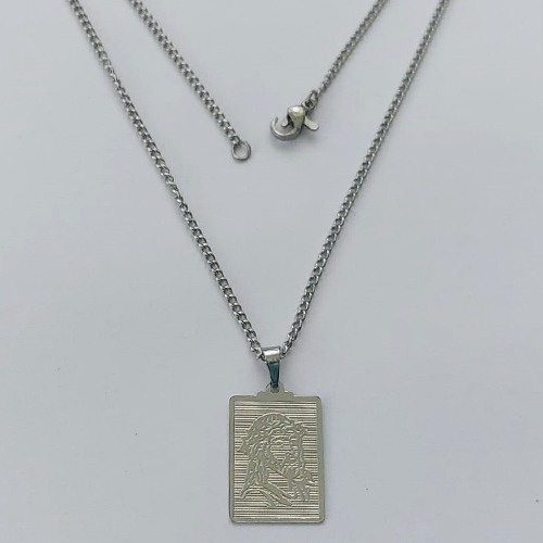 GARGANTILHA EM AÇO INOXIDÁVEL - GARGANTILHA COM PINGENTE RETANGULAR JESUS CRISTO 14X19MM - TAMANHO: 45CM - FECHO LAGOSTA - COMPOSIÇÃO: AÇO INOXIDÁVEL - (AÇO1265)ACGG000196