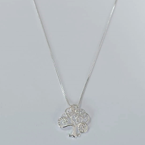 GARGANTILHA FOLHEADA A PRATA COM 50 MILÉSIMOS + VERNIZ DIAMOND CORRENTE VENEZIANA 42CM ÁRVORE DA VIDA 17MM PRGG001348
