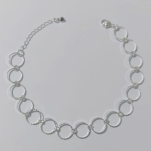 PULSEIRA FOLHEADA A PRATA COM 50 MILÉSIMOS + VERNIZ DIAMOND 18CM CÍRCULOS VAZADOS FECHO LAGOSTA + EXTENSOR PRPS001019