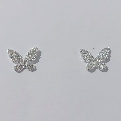 BRINCO FOLHEADO A PRATA COM 50 MILÉSIMOS + VERNIZ DIAMOND BRINCO DE PINO BORBOLETAS COM MICRO ZIRCÔNIAS 13MM PRBR001084