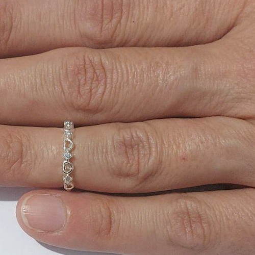 ANEL FOLHEADO A PRATA COM 50 MILÉSIMOS + VERNIZ DIAMOND ANEL FALANGE CORAÇÕES E COM MICRO ZIRCÔNIAS PRAN000065