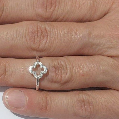 ANEL FOLHEADO A PRATA COM 50 MILÉSIMOS + VERNIZ DIAMOND ANEL FALANGE TREVO VAZADO PRAN000068