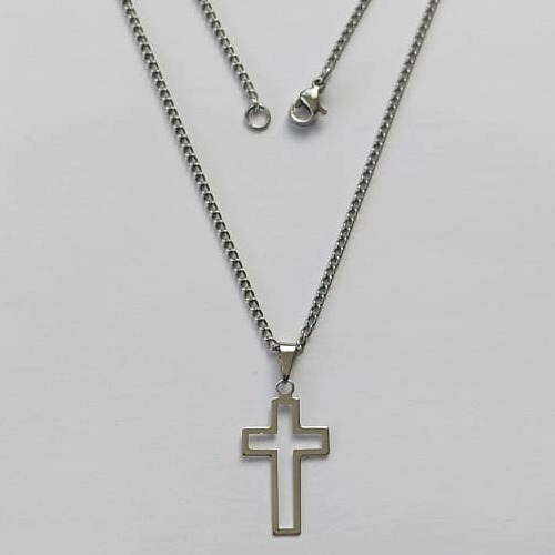 GARGANTILHA EM AÇO INOXIDÁVEL - (AÇO01) CORRENTE 50CM COM PINGENTE CRUCIFIXO VAZADO 14X24MM - FECHO LAGOSTA (AÇO1302) - ACGG000209
