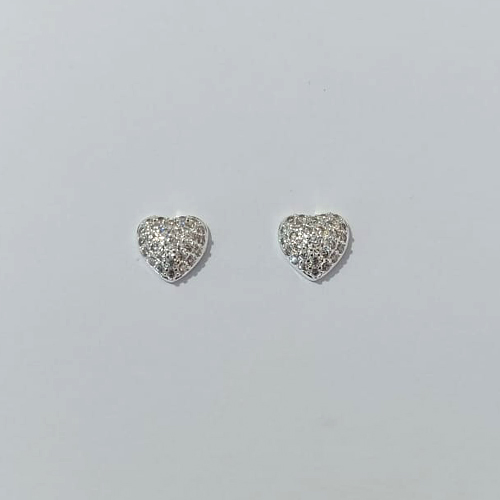 BRINCO FOLHEADO A PRATA COM 50 MILÉSIMOS + VERNIZ DIAMOND - BRINCO DE PINO CORAÇÃO COM MICRO ZIRCÔNIAS 8MM PRBR001096