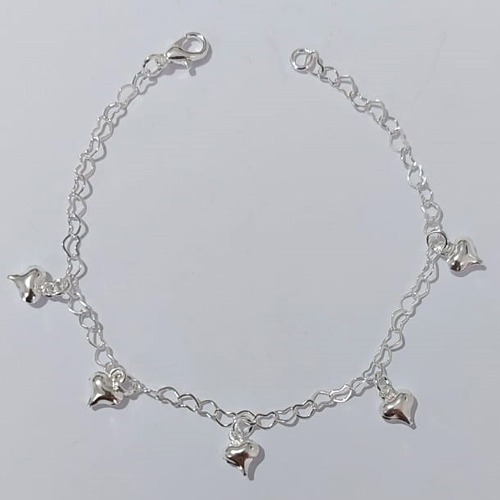 PULSEIRA FOLHEADA A PRATA COM 50 MILÉSIMOS + VERNIZ DIAMOND - PULSEIRA COM CORAÇÕES DUPLOS - TAMANHO: 18CM - FECHO LAGOSTA PRPS001027
