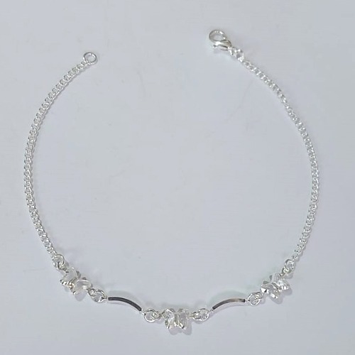 PULSEIRA FOLHEADA A PRATA COM 50 MILÉSIMOS + VERNIZ DIAMOND - PULSEIRA COM BORBOLETAS CRISTAIS- TAMANHO: 18CM - FECHO LAGOSTA PRPS001038