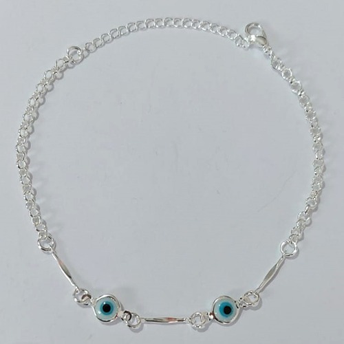 PULSEIRA FOLHEADA A PRATA COM 50 MILÉSIMOS + VERNIZ DIAMOND - PULSEIRA COM OLHOS GREGOS - TAMANHO: 18CM + EXTENSOR - FECHO LAGOSTA PRPS001056