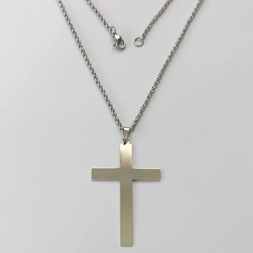 GARGANTILHA EM AÇO INOXIDÁVEL- (BCOL033)- CORRENTE ELO PORTUGUÊS 50CM  COM PINGENTE CRUCIFIXO 24X41MM - FECHO LAGOSTA - (AÇO1375)ACGG000232