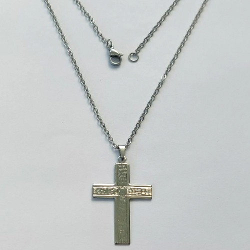 GARGANTILHA EM AÇO INOXIDÁVEL- CORRENTE (07) 50CM (E1265) COM PINGENTE CRUCIFIXO 22x34MM - FECHO LAGOSTA - (AÇO1403)ACGG000261