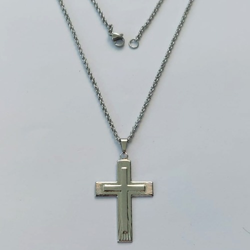 GARGANTILHA EM AÇO INOXIDÁVEL-  CORRENTE (07) 50CM (E1265-2) COM PINGENTE CRUCIFIXO 22x34MM - FECHO LAGOSTA - (AÇO1404)ACGG000262
