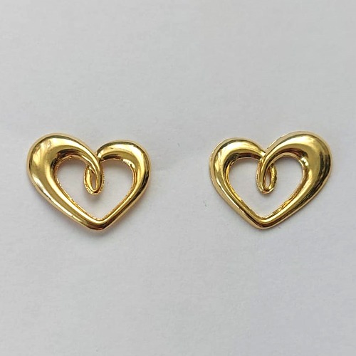 BRINCO FOLHEADO A OURO  - BANHADO COM 5 MILÉSIMOS + VERNIZ DIAMOND - BRINCO DE PINO CORAÇÃO VAZADO 19MM - (OURO222) OUBR000192