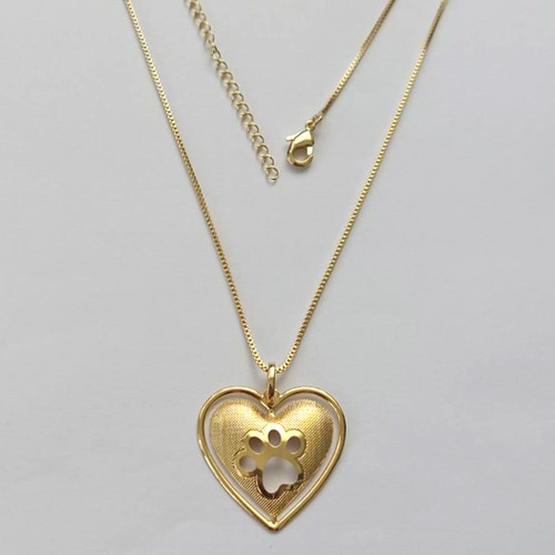 GARGANTILHA FOLHEADO A OURO - BANHADO COM 5 MILÉSIMOS + VERNIZ DIAMOND - GARGANTILHA COM CORRENTE VENEZIANA 45CM CORAÇÃO DESENHO PATINHA PET 24MM - (OURO226)OUGG000136