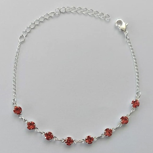 PULSEIRA FOLHEADO A PRATA COM 50 MILÉSIMOS + VERNIZ DIAMOND - PULSEIRA 15CM COM STRASS ROSA + EXTENSOR + FECHO LAGOSTA (PRA035) PRPS001066