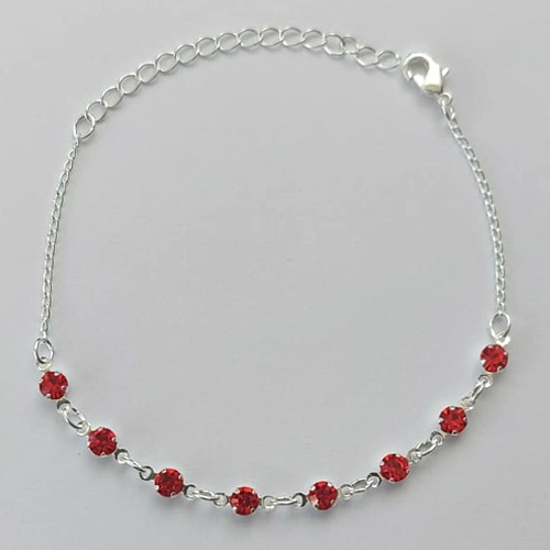 PULSEIRA FOLHEADO A PRATA COM 50 MILÉSIMOS + VERNIZ DIAMOND - PULSEIRA 15CM COM STRASS VERMELHA + EXTENSOR + FECHO LAGOSTA (PRA036) PRPS001067