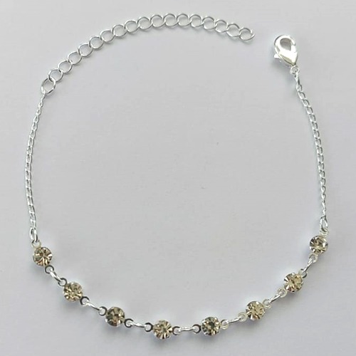 PULSEIRA FOLHEADO A PRATA COM 50 MILÉSIMOS + VERNIZ DIAMOND - PULSEIRA 15CM COM STRASS INCOLOR + EXTENSOR + FECHO LAGOSTA (PRA037) PRPS001068