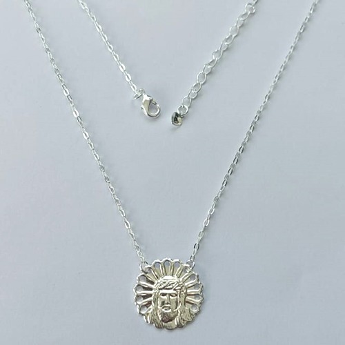 GARGANTILHA FOLHEADA A PRATA COM 50 MILÉSIMOS + VERNIZ DIAMOND CORRENTE CADEADO 45CM PINGENTE JESUS CRISTO 17MM (PRA055) PRGG001374