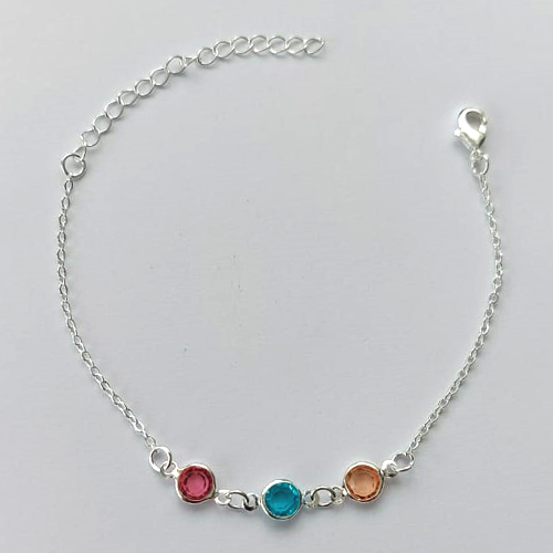 PULSEIRA FOLHEADA A PRATA COM 50 MILÉSIMOS + VERNIZ DIAMOND - PULSEIRA 16CM PEDRAS CRISTAIS COLORIDAS + EXTENSOR - FECHO LAGOSTA( PRA065)  PRPS001087