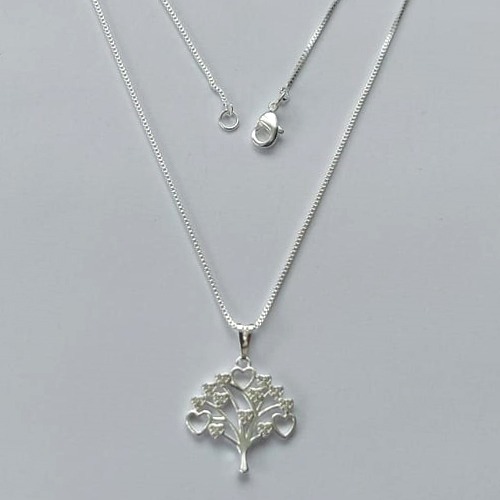 GARGANTILHA FOLHEADA A PRATA COM 50 MILÉSIMOS + VERNIZ DIAMOND - GARGANTILHA CORRENTE VENEZIANA 45CM PINGENTE ARVORE DA VIDA 18MM COM MICRO ZIRCÔNIAS E FECHO LAGOSTA (PRA086) PRGG001384