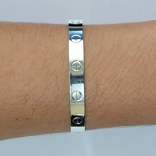 PULSEIRA (BRACELETE) FOLHEADA A PRATA COM 50 MILÉSIMOS + VERNIZ DIAMOND - PULSEIRA (BRACELETE ) ESTILO CARTIER LARGURA 6MM PRPS001093