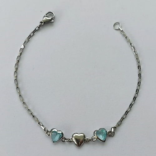 PULSEIRA EM AÇO INOXIDÁVEL - (ACO1012) - PULSEIRA COM CORAÇÃO EM ZIRCÔNIA AZUL - TAMANHO 17CM - FECHO LAGOSTA - COMPOSIÇÃO: AÇO INOXIDÁVEL - (AÇO1476)ACPS000612