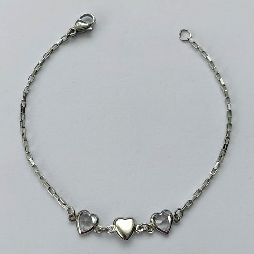 PULSEIRA EM AÇO INOXIDÁVEL - (ACO1012) - PULSEIRA COM CORAÇÃO EM ZIRCÔNIA CRISTAL - TAMANHO 17CM - FECHO LAGOSTA - COMPOSIÇÃO: AÇO INOXIDÁVEL - (AÇO1477)ACPS000613