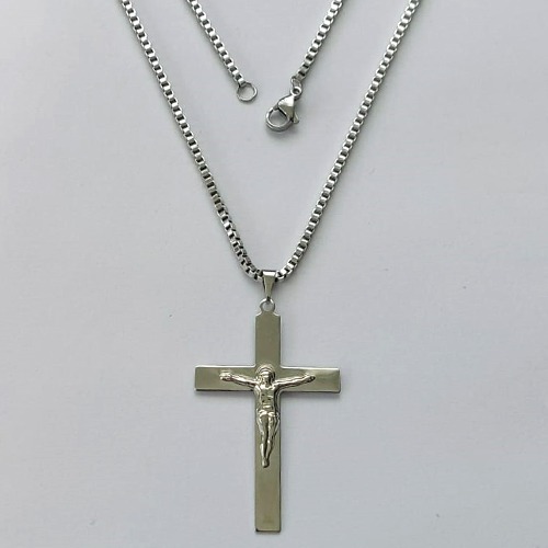 GARGANTILHA EM AÇO INOXIDÁVEL - (ACO1035) - GARGANTILHA (1035) PINGENTE CRUCIFIXO IMAGEM JESUS CRISTO 28X43MM (E1310)- TAMANHO 50CM - FECHO LAGOSTA - COMPOSIÇÃO: AÇO INOXIDÁVEL - (AÇO1481)ACGG000282