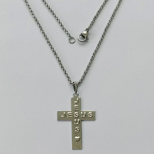 GARGANTILHA EM AÇO INOXIDÁVEL - (ACO1035) - GARGANTILHA (1035) PINGENTE CRUCIFIXO ESCRITO JESUS 22X32MM (E0994)- TAMANHO 50CM - FECHO LAGOSTA - COMPOSIÇÃO: AÇO INOXIDÁVEL - (AÇO1483) ACGG000283