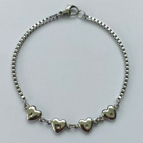PULSEIRA EM AÇO INOXIDÁVEL- (ACO1035) - PULSEIRA COM CORAÇÕES - TAMANHO 17CM - FECHO LAGOSTA - COMPOSIÇÃO: AÇO INOXIDÁVEL - (AÇO1486)ACPS000618
