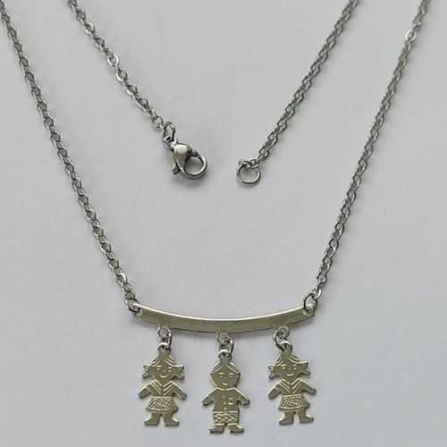 GARGANTILHA EM AÇO INOXIDÁVEL - (ACO03C) - GARGANTILHA PINGENTE CANGA 2 MENINAS E 1 MENINO - TAMANHO 45CM - FECHO LAGOSTA - COMPOSIÇÃO: AÇO INOXIDÁVEL - (AÇO1490)ACGG000288