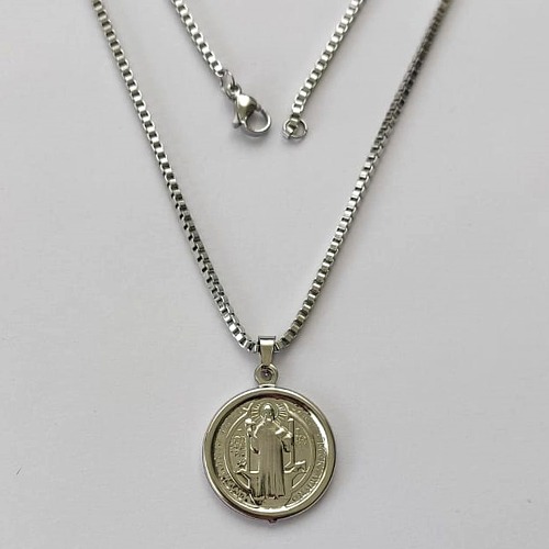 GARGANTILHA EM AÇO INOXIDÁVEL - (ACO1035) - GARGANTILHA PINGENTE SÃO BENTO 22MM(E0255) - TAMANHO 50CM - FECHO LAGOSTA - COMPOSIÇÃO: AÇO INOXIDÁVEL - (AÇO1498)ACGG000295