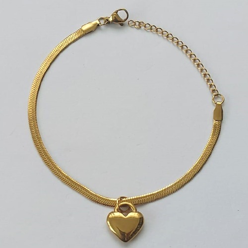 PULSEIRA EM AÇO INOXIDÁVEL DOURADA - PULSEIRA COM PINGENTE CORAÇÃO DUPLO 13MM - TAMANHO: 18CM + EXTENSOR - COMPOSIÇÃO: AÇO INOXIDÁVEL - (AÇO1511)ACPS000622