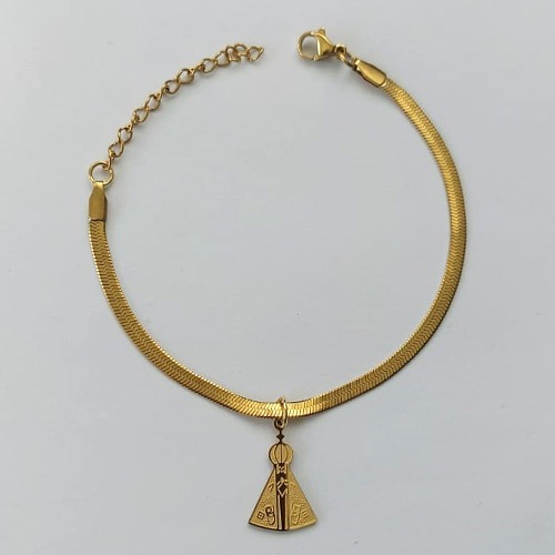 PULSEIRA EM AÇO INOXIDÁVEL DOURADA -  PULSEIRA LACRAIA COM PINGENTE NOSSA SENHORA APARECIDA 10MM TAMANHO: 16CM - COMPOSIÇÃO: AÇO INOXIDÁVEL - (AÇO1525)ACPS000635