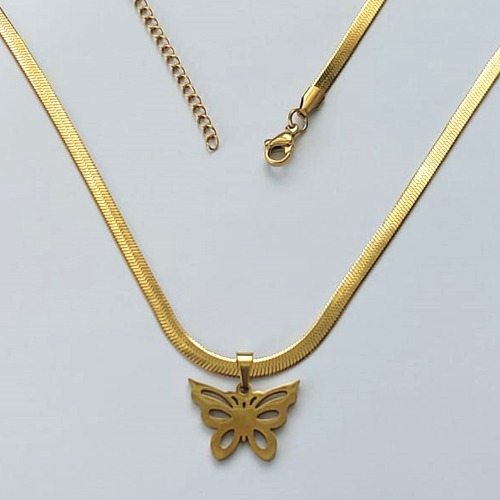 GARGANTILHA EM AÇO INOXIDÁVEL DOURADO - GARGANTILHA COM CORRENTE LACRAIA BORBOLETA 19MM FECHO LAGOSTA + EXTENSOR - TAMANHO: 40CM - COMPOSIÇÃO: AÇO INOXIDÁVEL - (AÇO1581)ACGG000301
