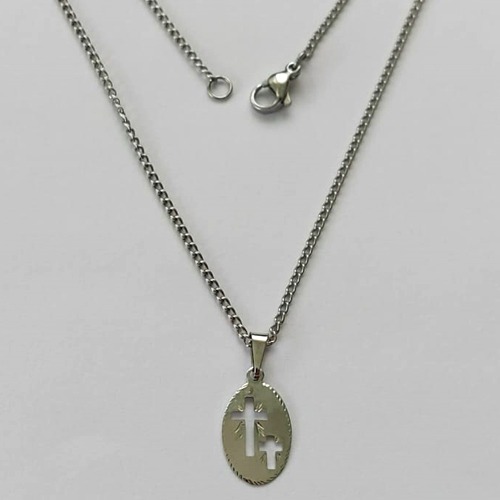 GARGANTILHA EM AÇO INOXIDÁVEL -  GARGANTILHA 50CM (AÇO01) COM PINGENTE OVAL CRUCIFIXO 9X16MM - COMPOSIÇÃO: AÇO INOXIDÁVEL - (AÇO1616) ACGG000306