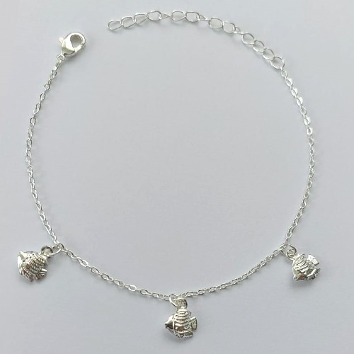PULSEIRA FOLHEADO A PRATA COM 50 MILÉSIMOS + VERNIZ DIAMOND - PULSEIRA 17CM PEIXINHOS DESENHADOS + EXTENSOR FECHO LAGOSTA   - (PRA095)PRPS001103