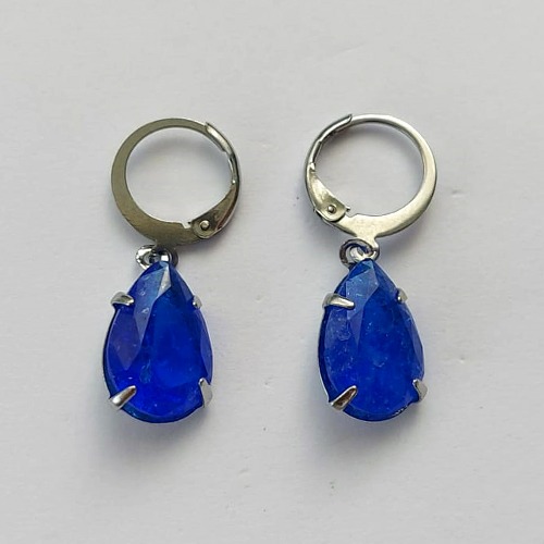 BRINCO EM AÇO INOXIDÁVEL - BRINCOS ARGOLAS DE PRESSÃO COM PINGENTES EM ZIRCÔNIAS FUSION AZUIS 10X14MM - COMPOSIÇÃO: AÇO INOXIDÁVEL - (AÇO1688)ACBR000251