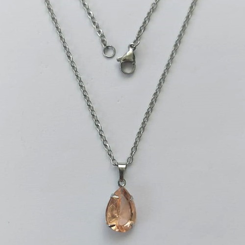GARGANTILHA EM AÇO INOXIDÁVEL - (AÇO03) CORRENTE 50CM COM FECHO LAGOSTA E PINGENTE EM ZIRCÔNIA FUSION SALMÃO 10X14MM - COMPOSIÇÃO: AÇO INOXIDÁVEL - (AÇO1727) ACGG000317