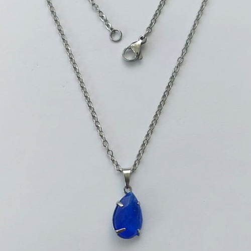 GARGANTILHA EM AÇO INOXIDÁVEL - (AÇO03) CORRENTE 50CM COM FECHO LAGOSTA E PINGENTE EM ZIRCÔNIA FUSION AZUL 10X14MM - COMPOSIÇÃO: AÇO INOXIDÁVEL - (AÇO1728) ACGG000318