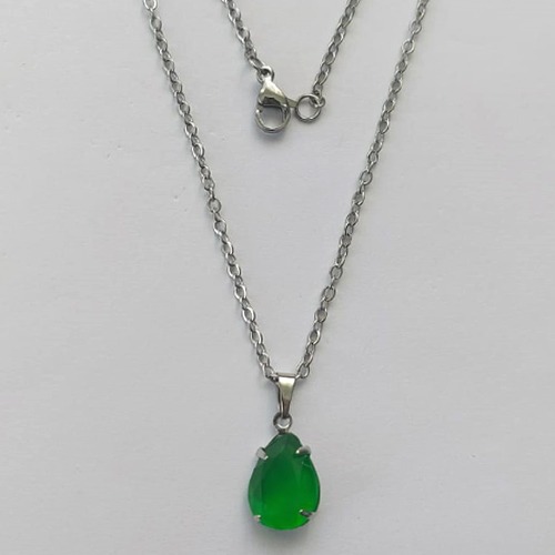 GARGANTILHA EM AÇO INOXIDÁVEL - (AÇO03) CORRENTE 50CM COM FECHO LAGOSTA E PINGENTE EM RESINA VERDES 10X14MM - COMPOSIÇÃO: AÇO INOXIDÁVEL - (AÇO1719) ACGG000322