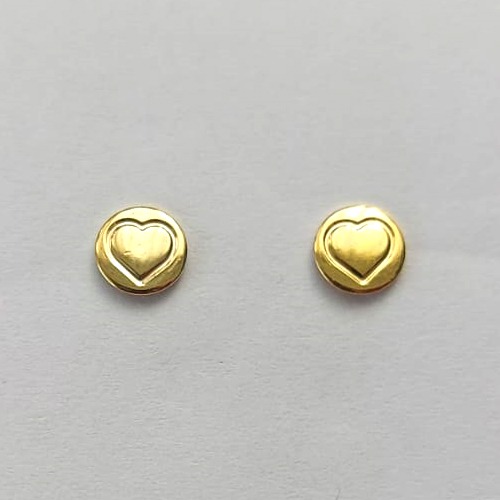 BRINCO FOLHEADO A OURO - BANHADO COM 5 MILÉSIMOS + VERNIZ DIAMOND - BRINCO DE PINO CORAÇÃO INFANTIL 5MM - (OURO250) OUBR000207