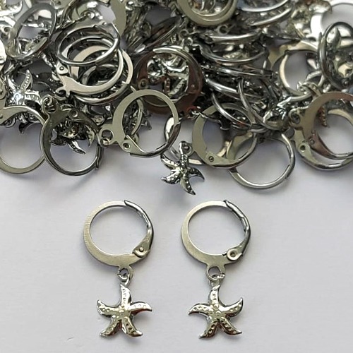 BRINCO EM AÇO INOXIDÁVEL- BRINCO ARGOLA DE PRESSÃO PINGENTE ESTRELA DO MAR 8MM - COMPOSIÇÃO: AÇO INOXIDÁVEL - (AÇO1761) ACBR000294