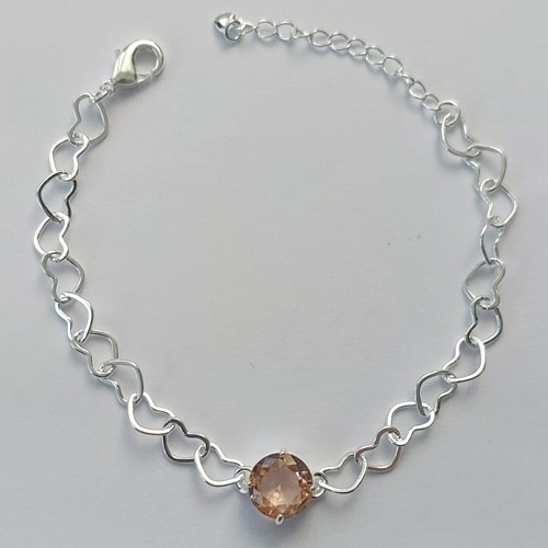 PULSEIRA FOLHEADA A PRATA COM 50 MILÉSIMOS + VERNIZ DIAMOND - CORRENTE CORAÇÃO 17CM + EXTENSOR E FECHO LAGOSTA - PINGENTE EM ZIRCÔNIA SALMÃO 9MM (PRA153) PRPS001117