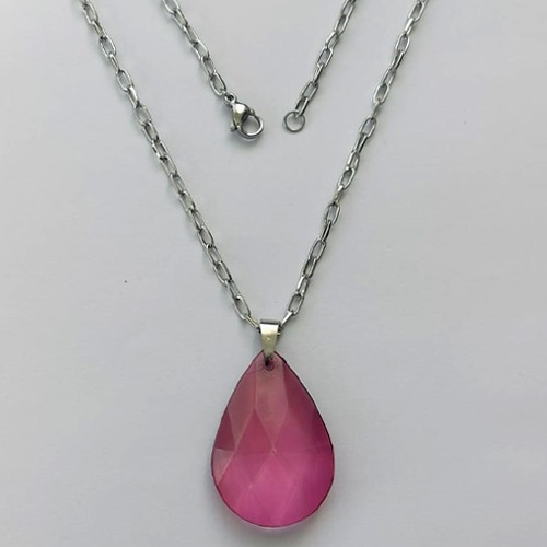 GARGANTILHA EM AÇO INOXIDÁVEL - (AÇO13) GARGANTILHA COM CORRENTE 50CM E PINGENTE CRISTAL ROSA SEXTAVADO - TAMANHO 23X34MM - COMPOSIÇÃO: AÇO INOXIDÁVEL / ACRÍLICO (AÇO1790) ACGG000216