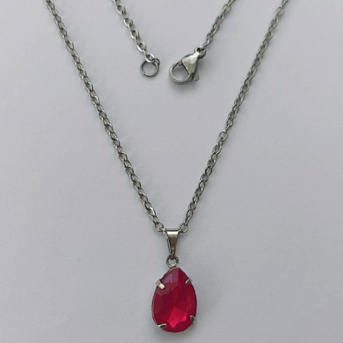 GARGANTILHA EM AÇO INOXIDÁVEL - (AÇO03) GARGANTILHA COM CORRENTE 50CM E PINGENTE EM RESINA ROSA  3X7MM - COMPOSIÇÃO: AÇO INOXIDÁVEL - (AÇO1807)ACGG000350