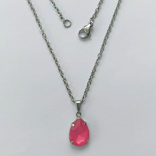 GARGANTILHA EM AÇO INOXIDÁVEL - (AÇO03) GARGANTILHA COM CORRENTE 50CM E PINGENTE EM RESINA ROSA 3X7MM - COMPOSIÇÃO: AÇO INOXIDÁVEL - (AÇO1833) ACGG000356