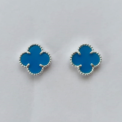 BRINCO FOLHEADO A PRATA COM 50 MILÉSIMOS + VERNIZ DIAMOND - BRINCO DE PINO TREVO AZUL 10MM (PRA198) PRBR001110