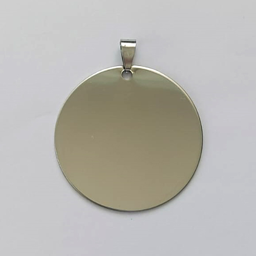 PINGENTE EM AÇO INOXIDÁVEL - PINGENTE PLAQUINHA REDONDA PARA GRAVAÇÃO 42MM - COMPOSIÇÃO: AÇO INOXIDÁVEL (AÇO1870) - ACPG000084